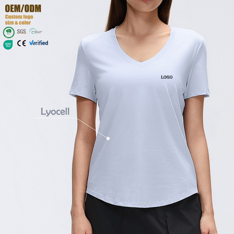 V-Neck Cute Slimming Yoga Wear Fitness Running Sports Top Summer Loose Thin Quick-Dry Breathable Short-Sleeve T-Shirt Women