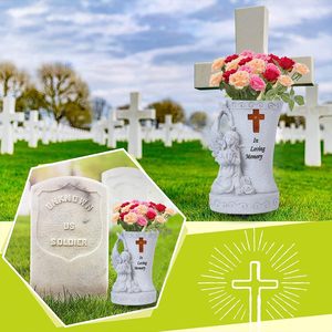 Beliebte Gedenkgeschenke Friedhof Betende Engel-Statue aus Harz Gartendekoration Solar-LED-Licht Vasen Garten-Engel-Statue Vasen - Product Image 3