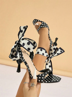 Sandalias de mujer con lunares, lazo en el tobillo, tacones altos, sexys, con punta abierta, estilo stiletto, con tiras, zapatos de vestir para damas.