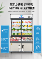 Réfrigérateur à affichage de température 3 zones pour brochettes de barbecue, congélateur vertical en acier inoxydable pour fruits, légumes et aliments braisés
