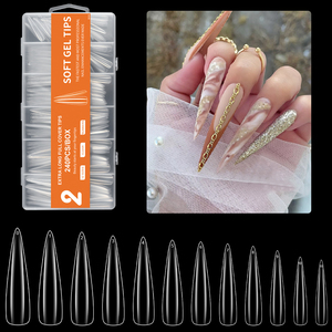 Más Vendidos: 240 Uñas Acrílicas Transparentes <span class=keywords><strong>de</strong></span> Cobertura Completa Tipo Ataúd, <span class=keywords><strong>Puntas</strong></span> Acrílicas Suaves Transparentes con Caja OEM - Product Image 1