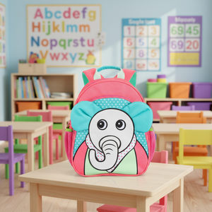 Zaino Impermeabile alla Moda con Cartone Animato 3D Elefante in Poliestere 600D Rosa con Tracolla Arcuata e Cerniera 20-36L - Product Image 1