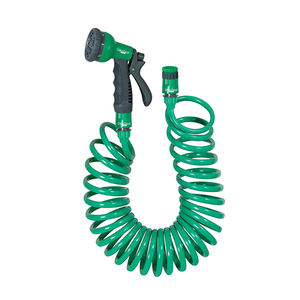 Kit de manguera en espiral de 12 m con pistola de riego verde, manguera de jardín en espiral para uso en exteriores - Product Image 1