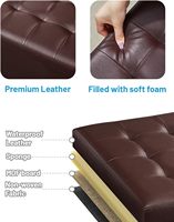 Taburete Otomano Plegable de Cuero PU Marrón con Bolsillo Lateral, Reposapiés Multiusos para Sala de Estar y Dormitorio