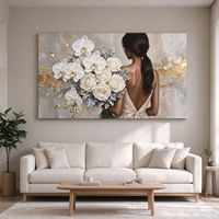 Tableau moderne sur toile : Bouquet d'orchidées et de roses blanches, impression numérique, encadrement en bois, décoration murale rectangulaire pour salon