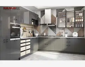 Gray And White Cabinet Custom High Quality Kitchen Cabinets Led Decorative Light Warm Design Oak