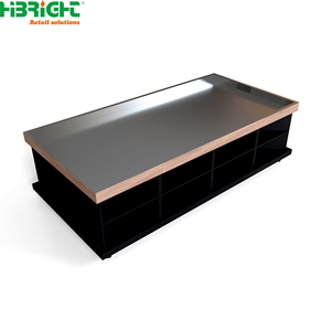 Estante de exhibición de supermercado con acabado de madera negra, góndola de venta al por menor, contenedor de almacenamiento abierto, accesorio de tienda independiente - Product Image 1