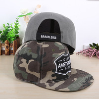 Casquette Snapback en toile style Hip Hop et sport, avec patch brodé Barcelone Amsterdam, visière plate, réglable, streetwear