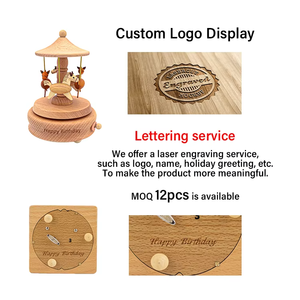 Boîte à musique <span class=keywords><strong>de</strong></span> Noël en bois <span class=keywords><strong>de</strong></span> hêtre à mouvement mécanique rotatif pour cadeau - Product Image 5