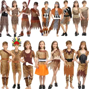 2024 New Halloween Cosplay Costume Adult Kids Savage Costumes Leopard African Tribal Hunter Indian Halloween Carnival Costumes