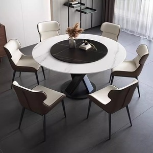 Juego <span class=keywords><strong>de</strong></span> Mesa <span class=keywords><strong>de</strong></span> Comedor Convertible Moderno <span class=keywords><strong>de</strong></span> Piedra Sinterizada con 6 Sillas, Plato Giratorio Lazy Susan, Base <span class=keywords><strong>de</strong></span> Acero al Carbono, para Familias Grandes, Ensamblado - Product Image 1
