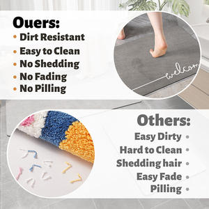 Tapis de bain en terre de diatomées rectangulaire antidérapant absorbant au design minimaliste, tapis de sol de salle de bain avec texte de bienvenue, gris - Product Image 2