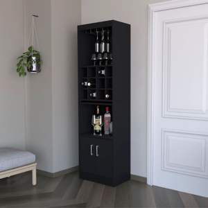 DB Modern Home Stockage du vin Armoire de bar noire Conception de panneaux en fer et en bois - Product Image 1