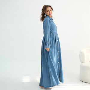 Robe longue en jean é<span class=keywords><strong>l</strong></span>égante et décontractée Loriya, style Abaya pour femmes musulmanes, Abaya islamique pour <span class=keywords><strong>l</strong></span>'automne et le printemps, Abaya quotidienne avec boutons à <span class=keywords><strong>l</strong></span>'avant - Product Image 3