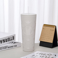 Vaso Térmico Reutilizable de 710ml con Diseño de Olas Oceánicas y Cactus, Tapa con Brillo, Aislamiento Térmico, Libre de BPA, Estético