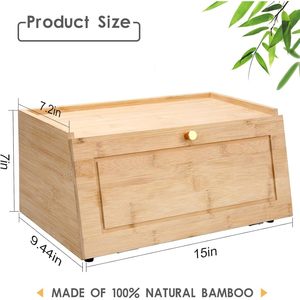 Boîte à pain en bambou, tiroir de rangement en bois avec poignée, anti-poussière, multi-usages, pour le bureau, couleur bois naturel - Product Image 4