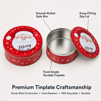 Boîte en fer blanc ronde de Noël avec couvercle, personnalisable avec logo, pour biscuits, bonbons, cadeaux pour enfants, emballage en fer blanc, en stock