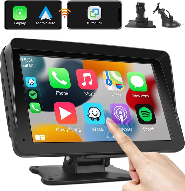 7-inch Portable Wireless CarPlay Car Audio System, In-car Navigation Smart Player, Supports FM Transmitter and Voice Control