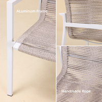 Ensemble de salle à manger d'extérieur moderne, mobilier de patio en aluminium, table de jardin et chaises empilables en corde tressée pour hôtel, complexe hôtelier, restaurant