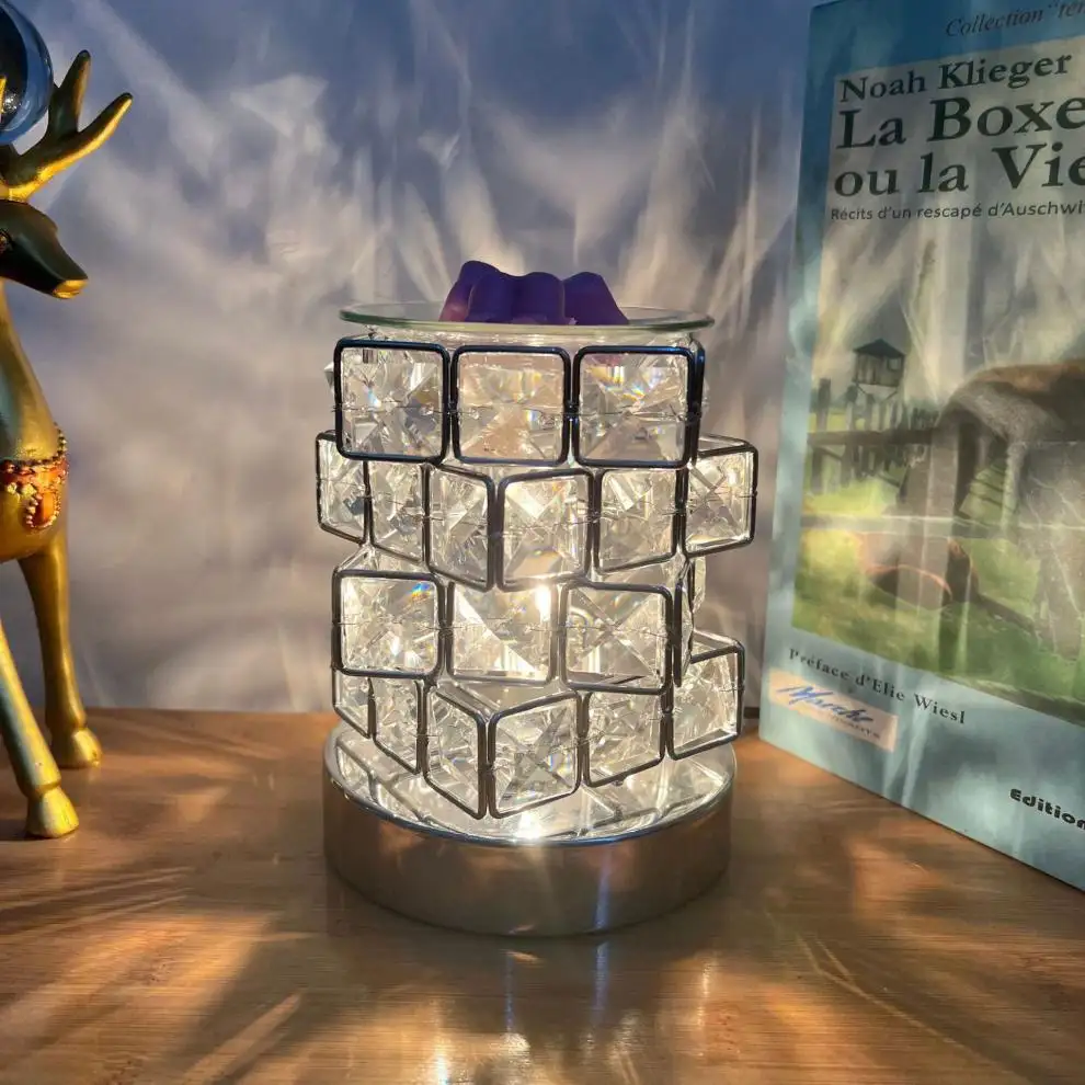 Crystal Square Magic Cube Metal Mineral Light Natural Crystals Lamp Bedside Hotel Table Lamp
