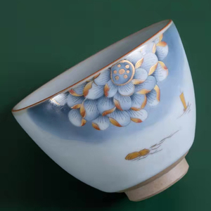 Ensemble de tasses <span class=keywords><strong>en</strong></span> céramique florale de lotus 3,5 oz Poterie émaillée traditionnelle flamboyante Bleu clair Ensemble de tasses à thé Théière Ensemble de tasses <span class=keywords><strong>en</strong></span> porcelaine artisanales - Product Image 6