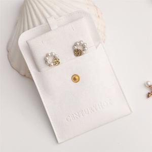 PUPPYSEW White Microfiber Jewelry Bag Snap Button Pouch Velvet Jewelry Packaging Bag With Insert Pad - Product Image 2