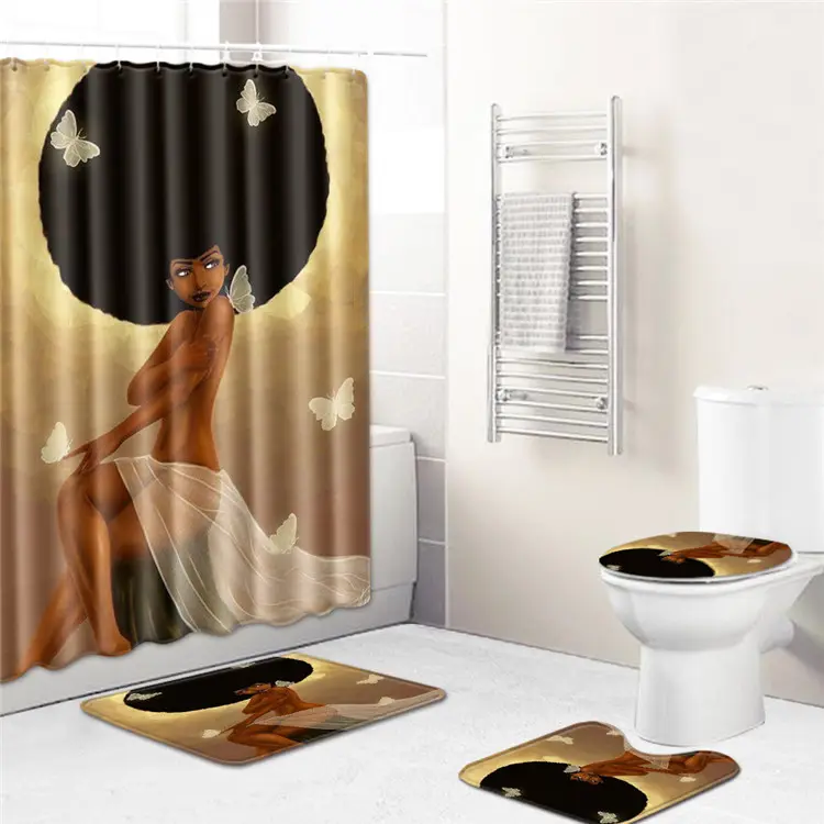 Rideau de bain Style africain, 4 pièces, ensemble avec impression numérique, rideau de douche étanche, vente en gros, nouvelle collection
