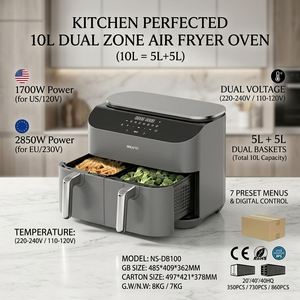 Freidora de Aire de Doble Cesta 5L+5L 2850W 40-200 ° Horno Digital Antiadherente con 7 Menús Preestablecidos para Uso Doméstico y Comercial 110-240V - Product Image 5