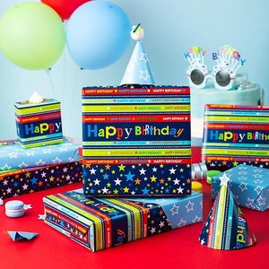 <b>Blue</b> striped star birthday happy gift wrapping <b>paper</b> Suitable for packaging birthday gifts for friends and children Customizable - Product Image 4