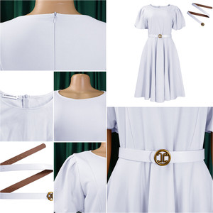 Vestidos de verano de alta calidad D3320 para mujer, casuales, con mangas abullonadas, corte en A, cintura alta, blancos, estilo africano. - Product Image 6