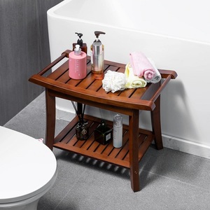 Banc de douche en bois massif avec étagère de rangement, siège de salle de bain imperméable, tabouret de douche pour la maison, 50,8x34,3x44,5 cm - Product Image 2