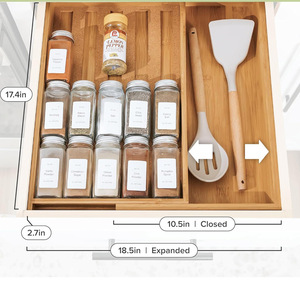 Bamboo Drawer Organizer <b>Storage</b> <b>Box</b> 18L Space Saving <b>Kitchen</b> Condiment Bottle Holder Pull Out Design - Product Image 3