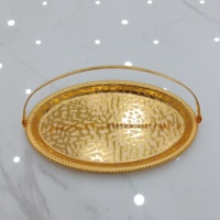 Grand plateau de service rectangle en miroir doré, plateau de table arabe moyen-orient, ensemble de plateaux marocains avec poignée en métal