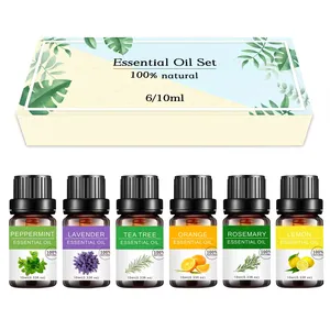 6er-Set Ätherisches Öl Geschenkbox mit Ätherischen Ölen 100 % Reine Pflanze, Lavender, Teebeem, Zitrone, süße Orange usw... (10 ml)