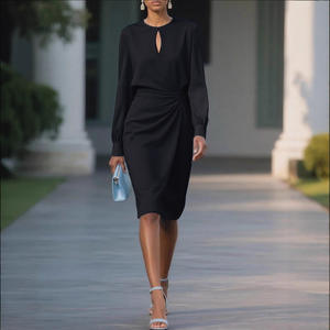 Vestido Elegante de Mujer para Otoño 2026, Color Sólido, Cintura Plizada, Ajustado, con Aberturas - Product Image 1