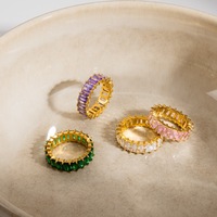 Bague Éternité en Acier Inoxydable Plaqué Or 18K PVD avec Pierres Baguette, Empilable, Bijoux Femme, Ne Ternit Pas, Vente en Gros