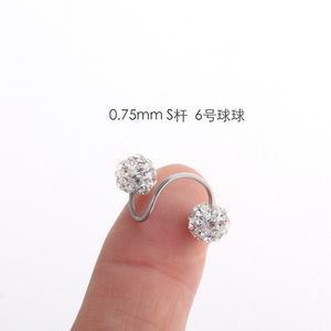 Pendientes de bola en forma de S con diamantes completos, arete de acero inoxidable en espiral para la nariz, joyería para fiestas - Product Image 4