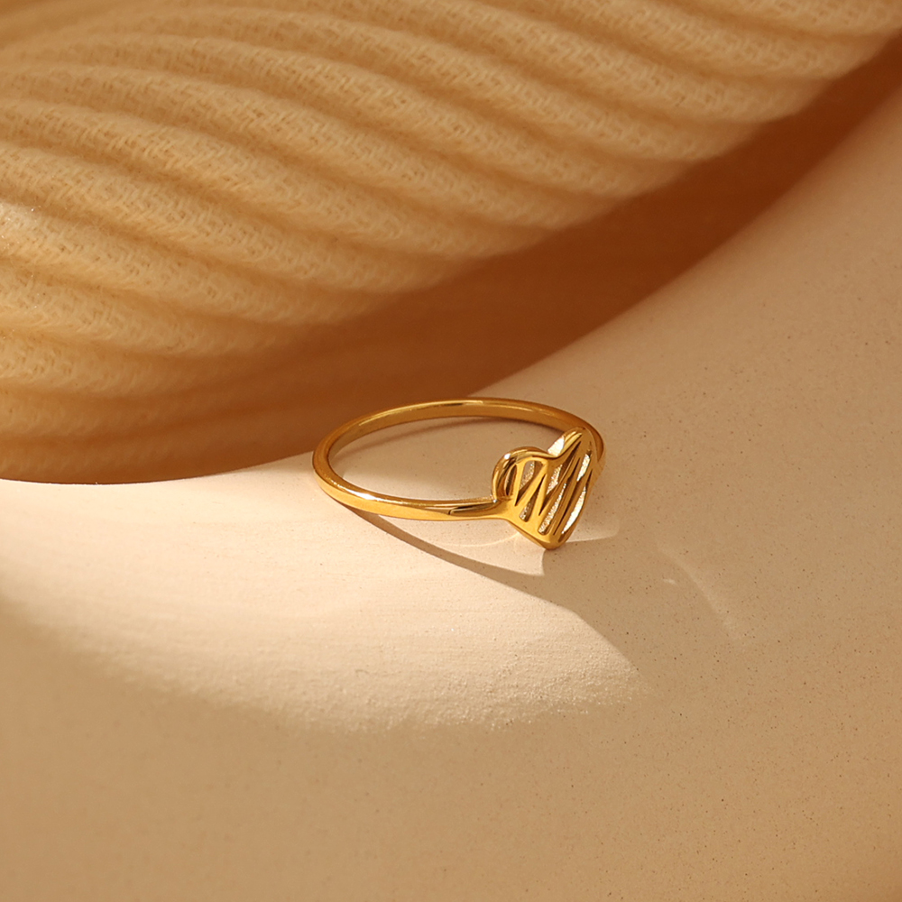 Minimalist Smart Heart Ring Waterproof Heart-Shaped Line Light Ring Stainless Steel 18k Gold Plated Wedding Gift Ring for Women