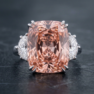 Bague en or massif 14 carats pour femme, rose fantaisie, 18 carats, demi-lune coussin, trois pierres, certifiée IGI, luxe, pierre précieuse de laboratoire, rhodiée - Product Image 1