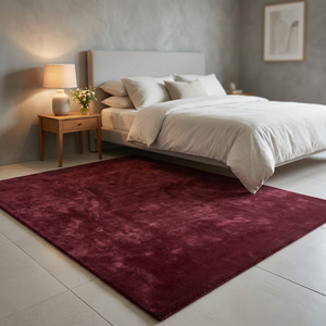 Alfombra Moderna Rectangular Color Granate Sólido, Abstracta, de Lana y Acrílico, Gruesa, Antideslizante, de Látex Ecológico, para Sala de Estar - Product Image 4