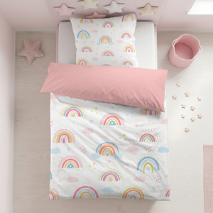 Set di Biancheria da Letto per Bambini con Motivo Arcobaleno e Nuvole, <span class=keywords><strong>Copripiumino</strong></span> <span class=keywords><strong>Singolo</strong></span> EU, Morbido Set <span class=keywords><strong>Copripiumino</strong></span> Stampato per Camere da Letto delle Ragazze - Product Image 1