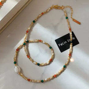 Collar de Perlas de Agua Dulce con Cadena de Aleación Dorada y Conchas Multicolores, Joyería para Mujer, Estilo Oficina - Product Image 1