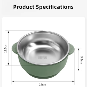 New Design Food Grade Silicone Baby Bowl Friendly Heat-resistant Suction Stainless Steel Silicone Feeding Baby Bowl with Lid - Product Image 2