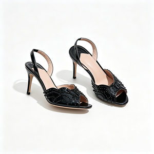 Sandalias de Tacón Grueso con Pedrería Rosa de Lujo para Mujer, Sandalias Abiertas con Tira Trasera, Tacón de 7 cm, para Primavera, Verano, Otoño, Fiestas y Bodas - Product Image 2