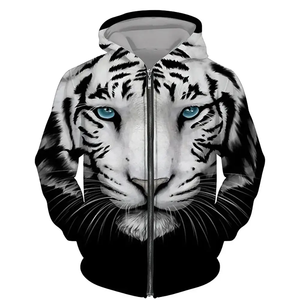 Tiger Printing Sublimation Zipper Hoodies Fabricants lourds Unisexe Surdimensionné Essentials <span class=keywords><strong>Anime</strong></span> Full Zip Up Hoodie - Product Image 1