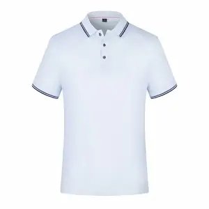 200G 100% Polyester Poloshirt Uniform Custom Logo Tweekleurige Kraag Sneldrogende Korte Mouw Golfshirt Voor Heren