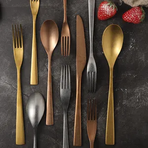 Stainless Cutleries Stonewashed Antique Stainless Steel Vintage Matt Rose Gold Copper Cutlery