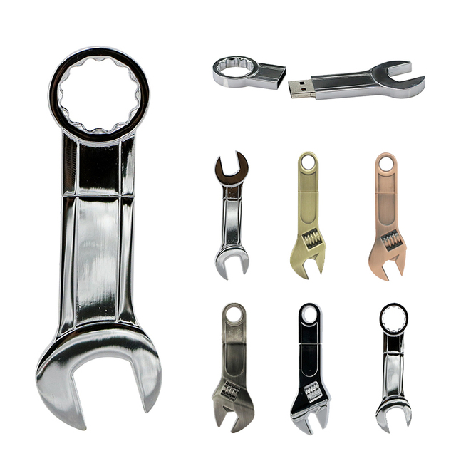 Wrench Usb Drive Flash Disks Lever Shape Usb Sticks Usb Key Cartoon Spanner Memories Ad Gift Laser Pen Drive Metal Mini Pendrive