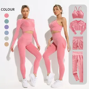 Set Yoga Donna Personalizzato Senza Cuciture Traspirante a Vita Alta Anti-trasparente Effetto <span class=keywords><strong>Push</strong></span>-<span class=keywords><strong>Up</strong></span> Asciugatura Rapida in Nylon Spandex con <span class=keywords><strong>Reggiseno</strong></span> Sportivo per Palestra e Yoga - Product Image 1