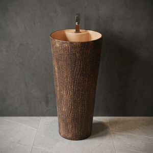 Wooden Coffee Brown Vitrosa Ceramic One Piece Designer Pedestal Wash Basin Freestanding Art Sink - Product Image 4